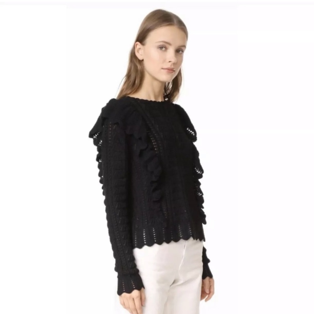 Loveshackfancy Ruffle Pullover Sweater Black M - image 1